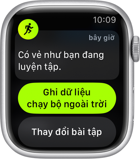 Lời nhắc bắt đầu ghi lại bài tập Chạy bộ ngoài trời trên Apple Watch.
