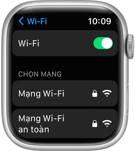 Màn hình cài đặt Wi-Fi trên Apple Watch