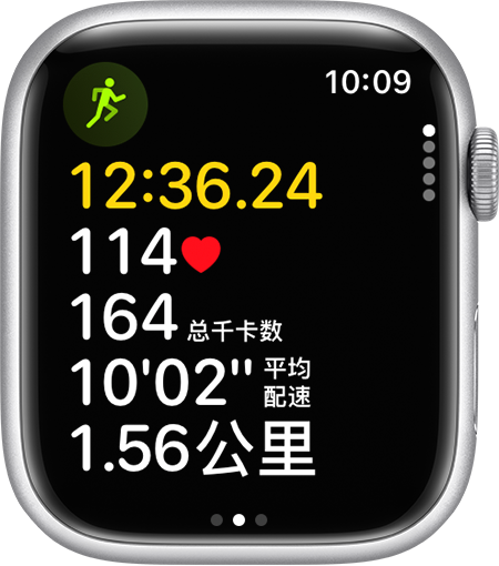 Apple Watch 上跑步训练的进度。