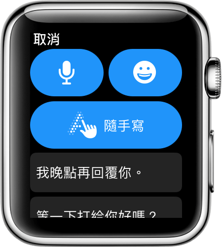 Apple Watch 上顯示回覆選項的畫面