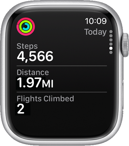 The current Steps, Distance and Flights Climbed in the Activity app on Apple Watch.