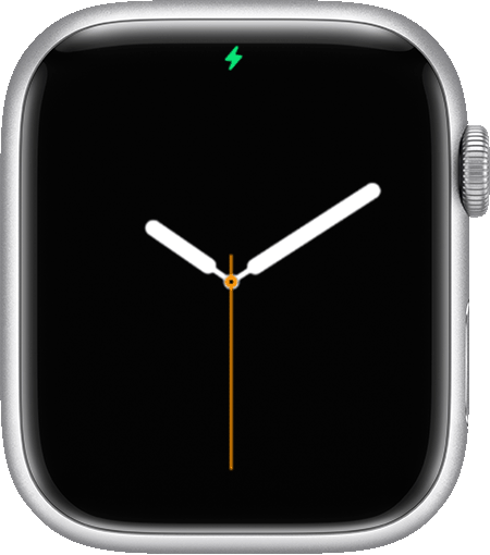 Apple Watch met oplaadsymbool bovenaan het scherm