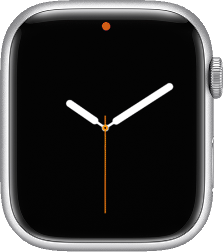 Um Apple Watch a mostrar o ícone de ponto vermelho na parte superior do respetivo ecrã