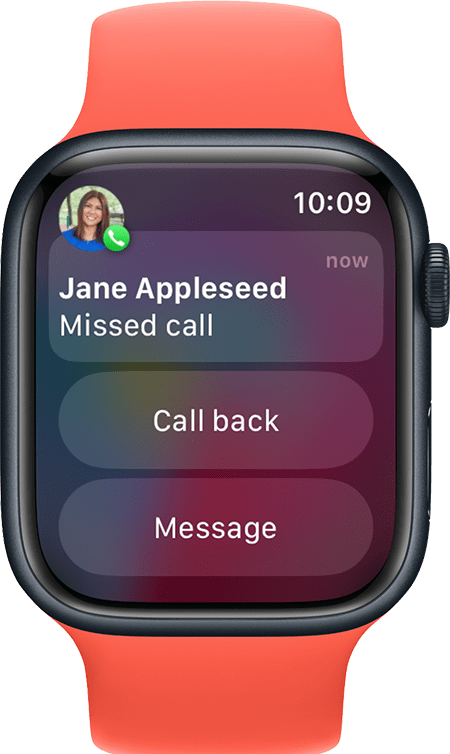 Apple Watch showing a missed call notification