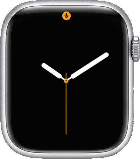 Apple Watch mostrando o ícone de microfone na parte superior da tela