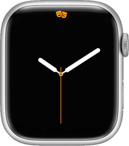 Apple Watch met het symbool van de theatermodus bovenaan het scherm