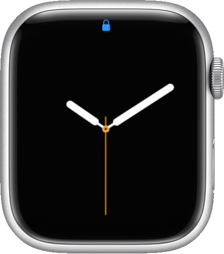 Apple Watch showing the blue lock icon at the top of its screen