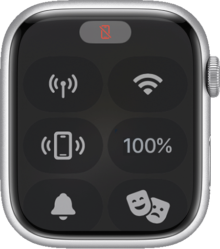 Apple Watch wyświetlający ikonę Rozłączony u góry ekranu