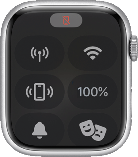 Apple Watch showing the disconnected icon at the top of its screen