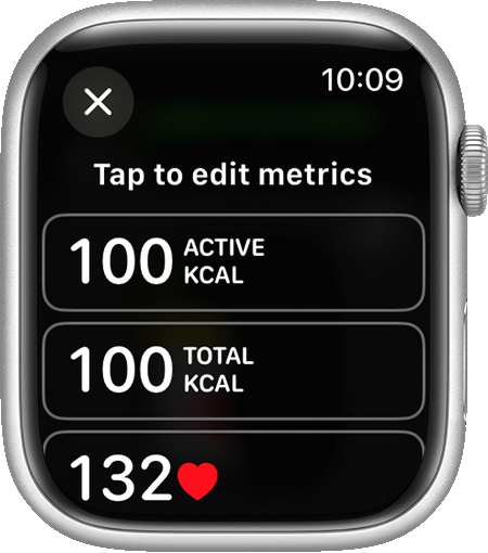 The available metrics to edit for a Workout View on Apple Watch.