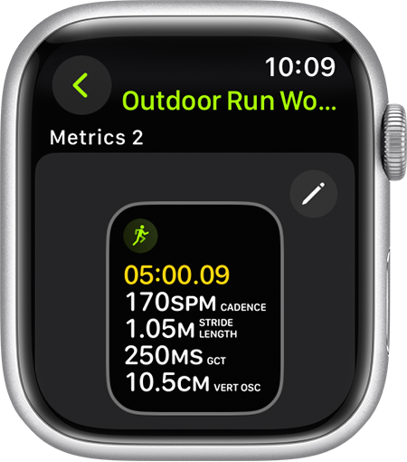 An Apple Watch that shows running form metrics during a run.