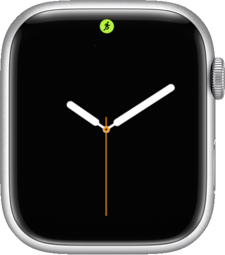 Apple Watch met het work-outsymbool bovenaan het scherm