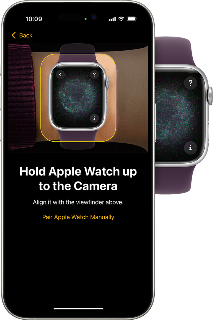 Apple Watch et iPhone affichant l’animation de jumelage sur chaque appareil