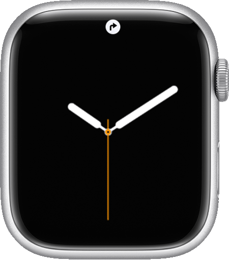 Apple Watch met het navigatiesymbool bovenaan het scherm