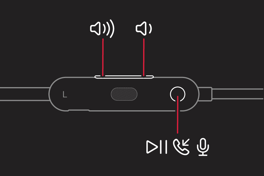 左側のコントロールモジュールの音量調節コントロールと RemoteTalk マルチファンクションボタンを示した図
