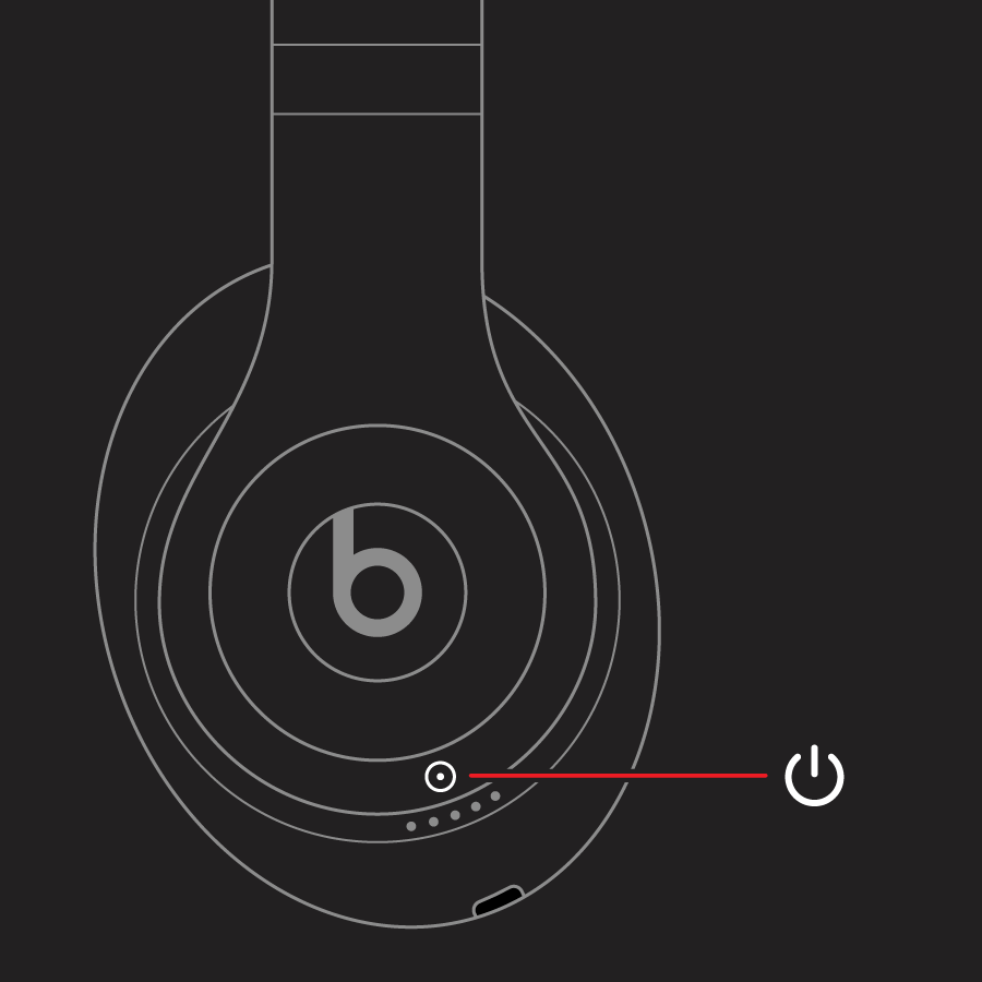botón de encendido en Beats Studio Pro, Studio y Studio Wireless