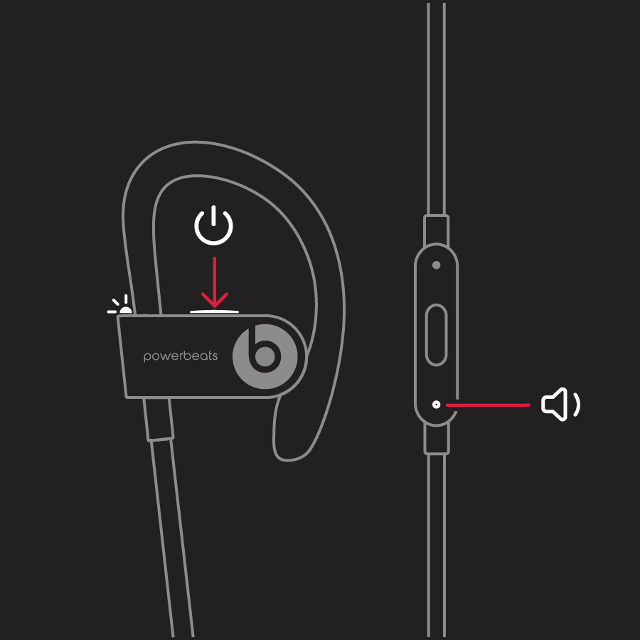 Powerbeats 3 power button and volume down button