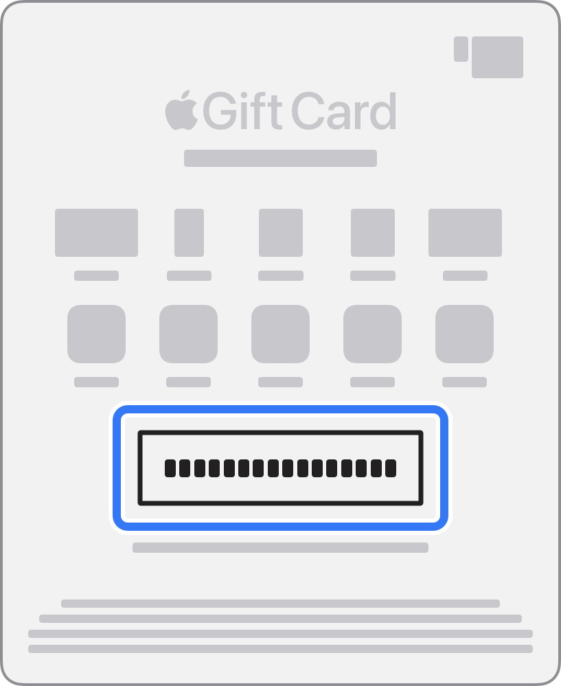 Ubicación del código de canje en el reverso de una Apple Gift Card