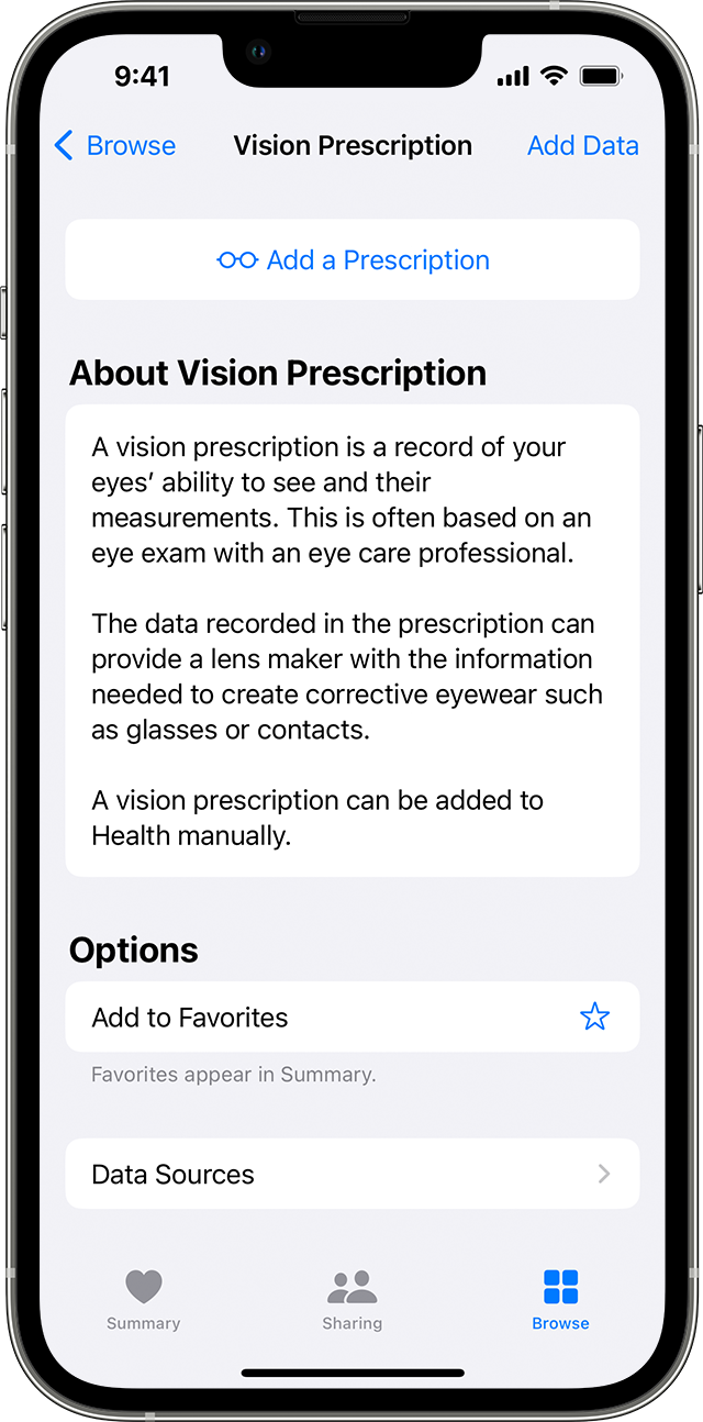 Add your vision prescription in the Health app - Apple Support