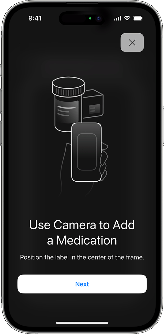 在 iPhone 使用相機加入藥物的開始畫面。