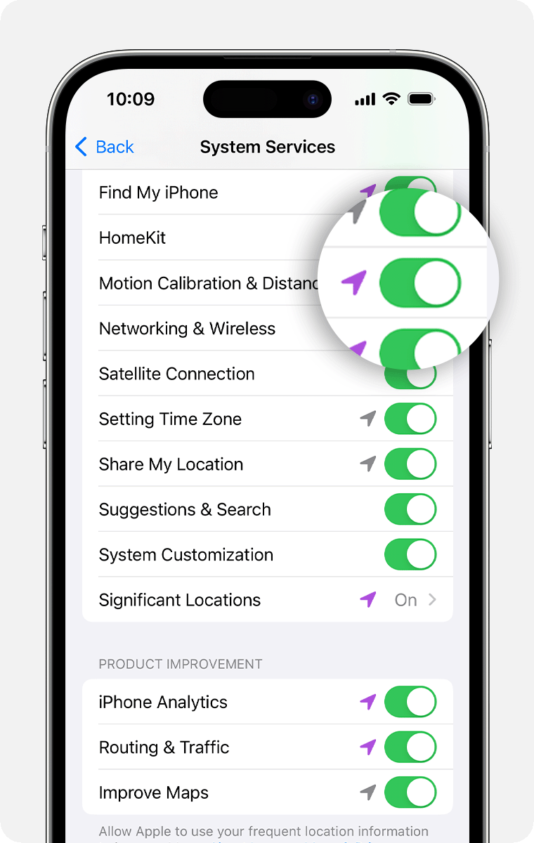 Bildschirm "Systemdienste" auf dem iPhone.