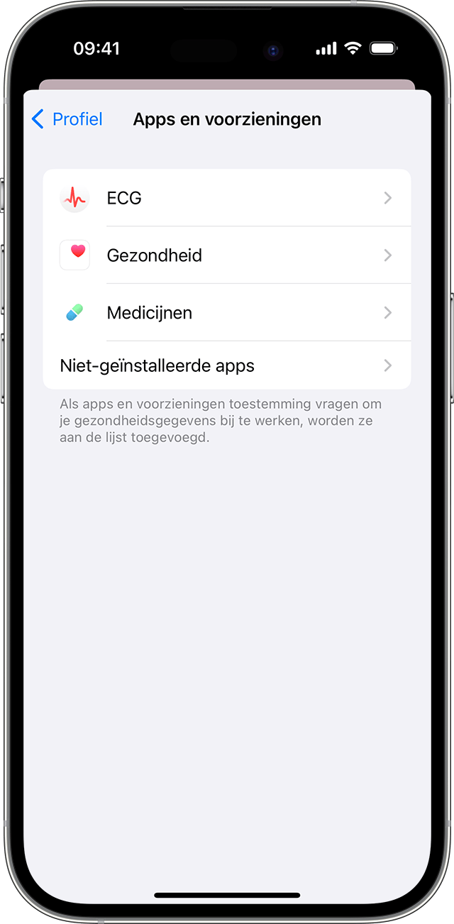 Een iPhone-scherm met de apps en voorzieningen die toestemming hebben om gezondheidsgegevens bij te werken.