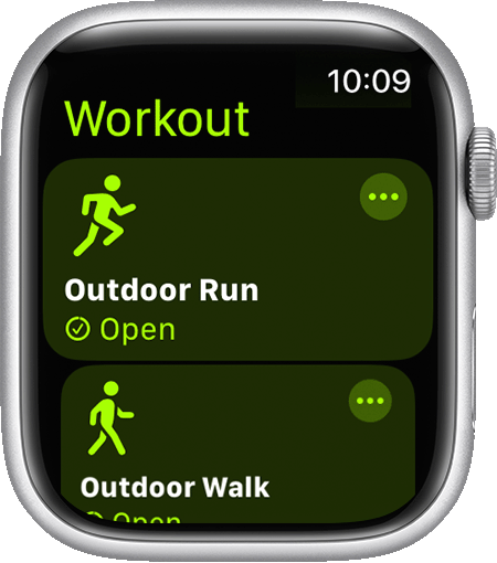 Outdoor Walk workout on watch with white band.