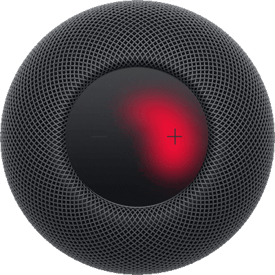 Ein rotes Licht rotiert oben auf dem HomePod-Lautsprecher