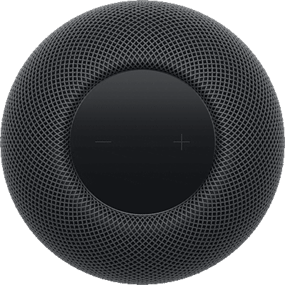 A white light is flashing on and off repeatedly on the top of a HomePod speaker