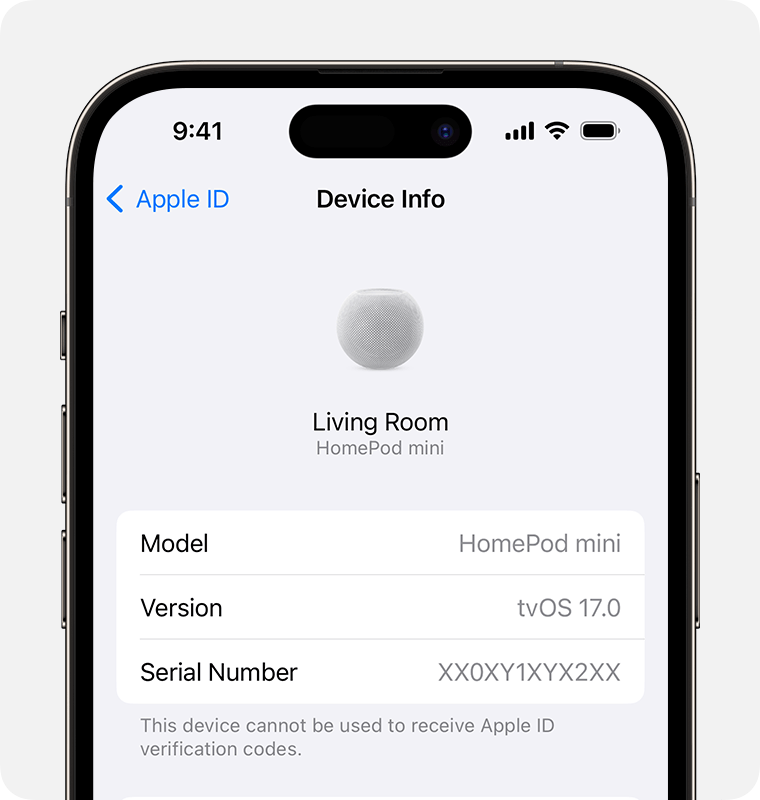 ios-17-iphone-14-pro-settings-apple-id-devices-homepod-serial