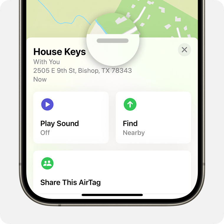 After you tap an item or device in the Find My app, swipe up to see more options.