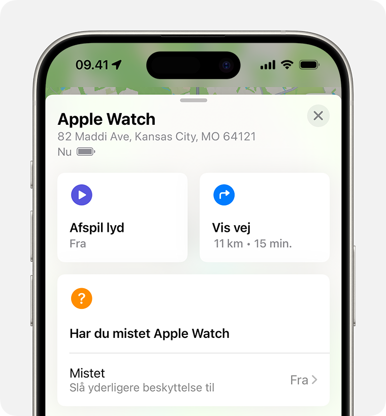 På iPhone skal du slå funktionen Mistet til på dit Apple Watch.