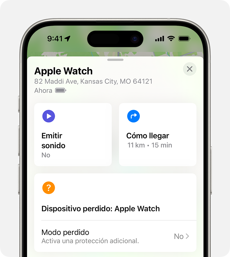 En el iPhone, activa el modo perdido para el Apple Watch.