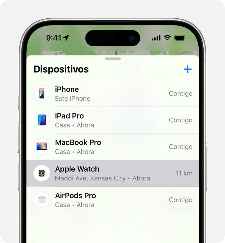 Selecciona tu Apple Watch en Encontrar para activar el Modo perdido.