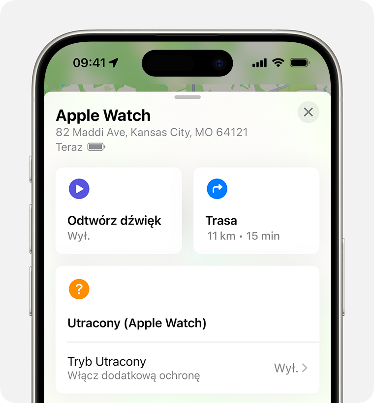 Na iPhonie włącz tryb Utracony dla Apple Watch.