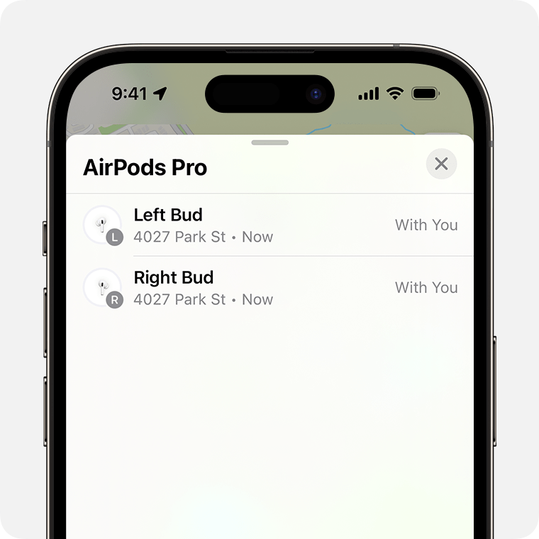 Jei jūsų „AirPods“ yra atskirtos, pasirinkite, kurią ausinę norite rasti.