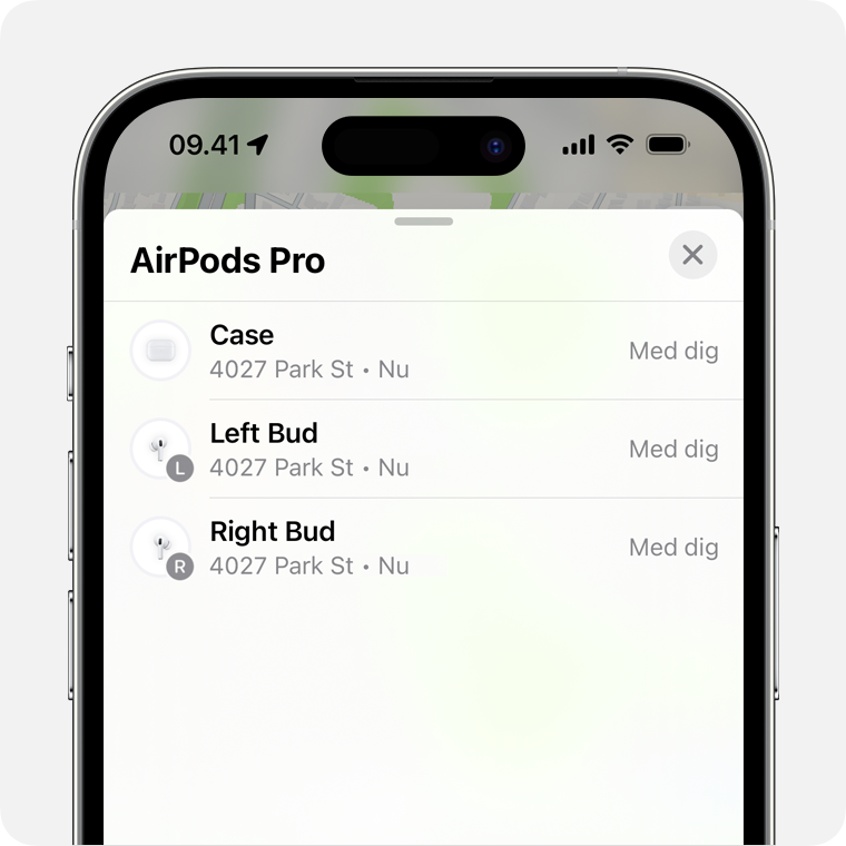 Hvis dine AirPods ikke befinder sig sammen, skal du vælge, hvilken øretelefon du vil finde.