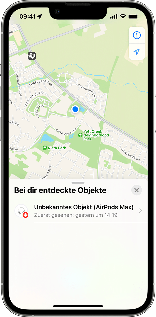 Unbekanntes AirTag auf der Karte in der App „Wo ist?“