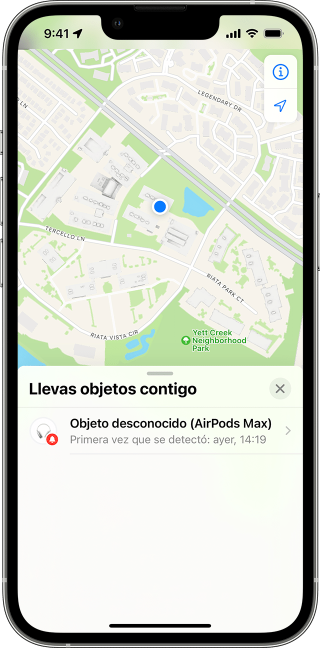 AirTag desconocidos en el mapa en la app Buscar
