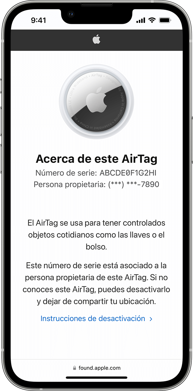 Acerca de esta información sobre los AirTag en el iPhone