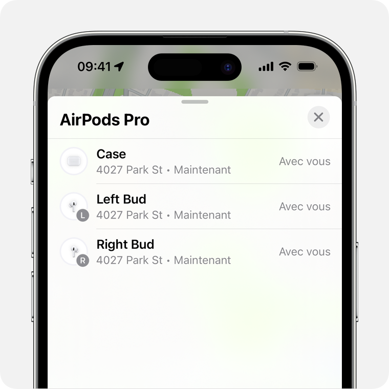 Si vos AirPods sont séparés, choisissez l’écouteur que vous souhaitez trouver.