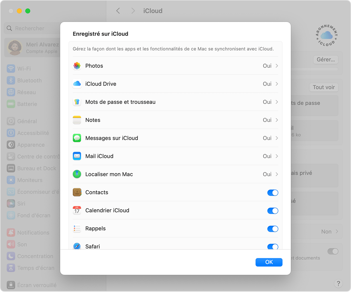 Écran macOS affichant l’option Localiser dans la liste des apps