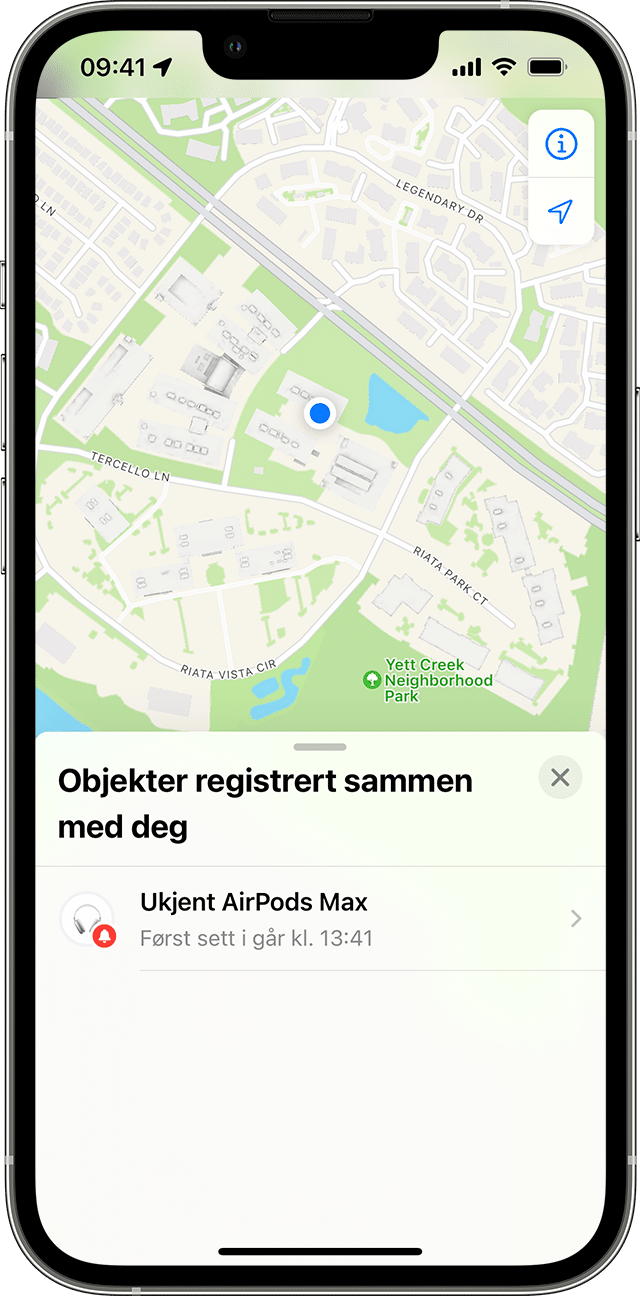 Ukjent AirTag på kartet i Hvor er?-appen