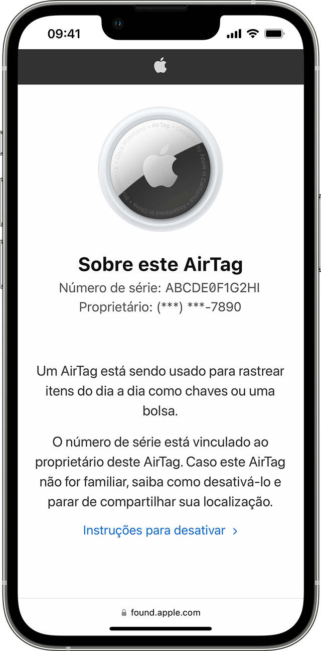 Sobre esta informação do AirTag no iPhone