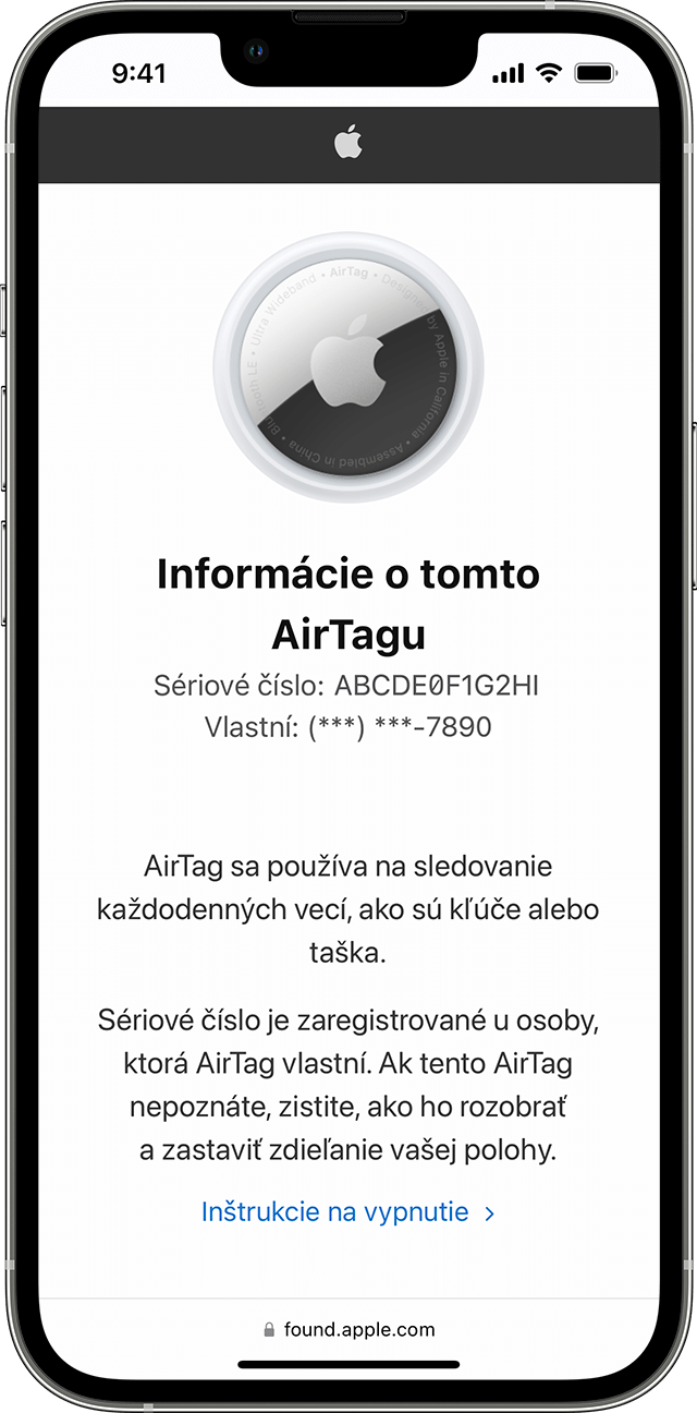 Informácie o AirTagu na iPhone