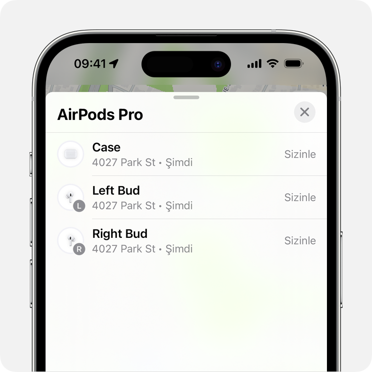 AirPods kulaklıklarınız birbirinden ayrıysa hangisini bulmak istediğiniz seçin.