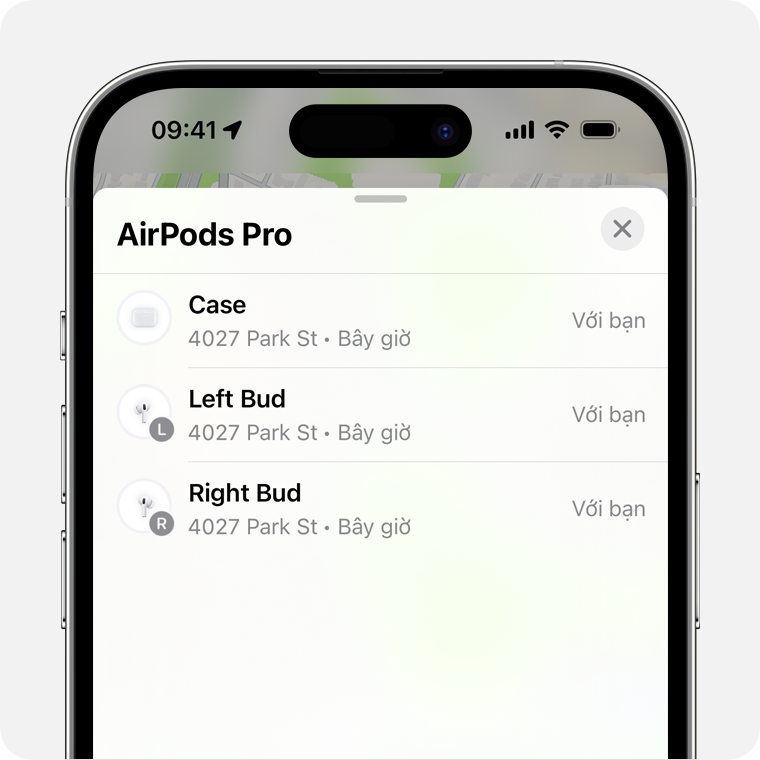 Nếu AirPods của bạn nằm riêng lẻ khỏi nhau, hãy chọn bạn muốn tìm tai nghe bên nào.