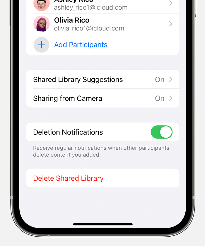 Delete Shared Library is located at the bottom of the screen.