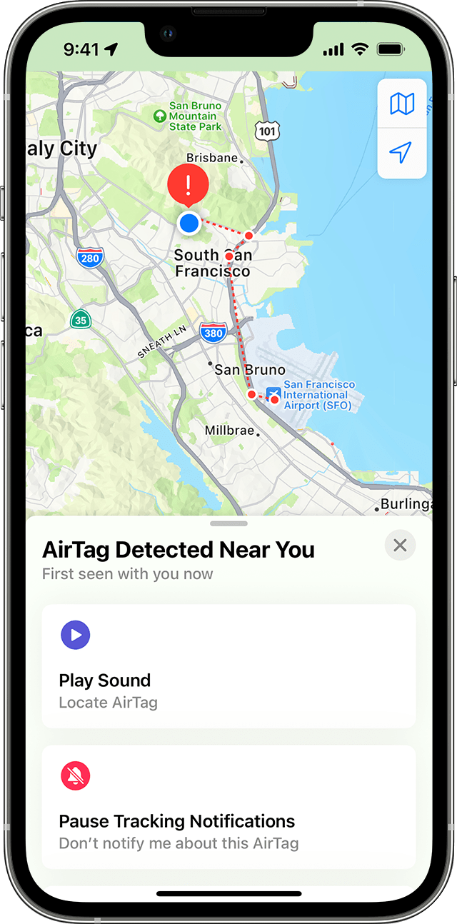 iPhone의 나의 찾기 앱의 지도에 표시된 알 수 없는 물품