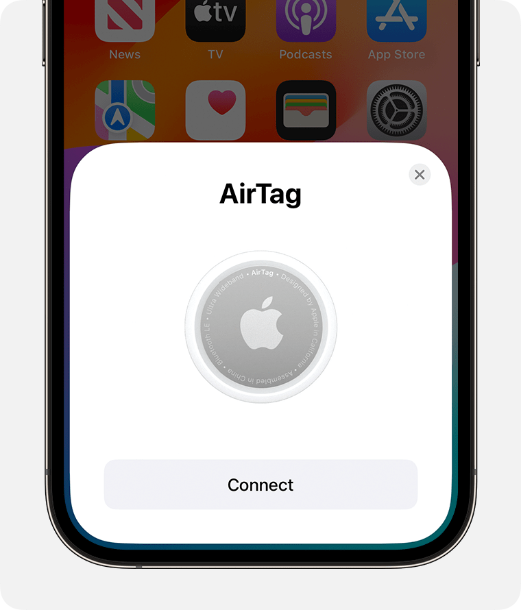 When you hold your AirTag near your iPhone or iPad, you’ll get the option to connect. 
